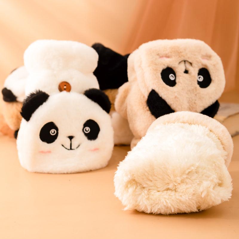 Panda Plush Warm Gloves Short Finger Gloves Skiing Cycling Outdoor Gloves