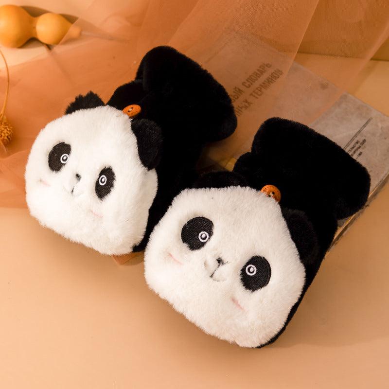 Panda Plush Warm Gloves Short Finger Gloves Skiing Cycling Outdoor Gloves