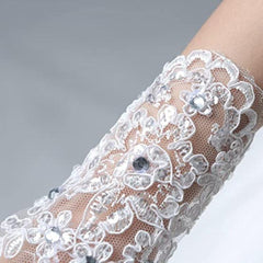 Flower Lace Fingerless Gloves Rhinestone Bridal Wedding Dress Accessories