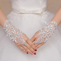 Flower Lace Fingerless Gloves Rhinestone Bridal Wedding Dress Accessories