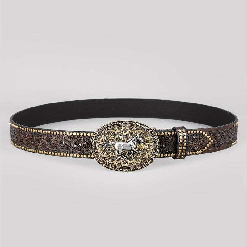 Casual Retro Western Cowboy Belt Embossed Hardware For Men