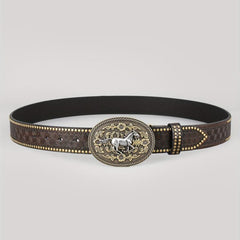 Casual Retro Western Cowboy Belt Embossed Hardware For Men