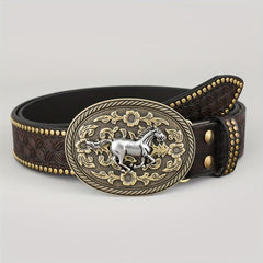 Casual Retro Western Cowboy Belt Embossed Hardware For Men
