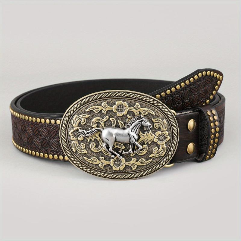 Casual Retro Western Cowboy Belt Embossed Hardware For Men