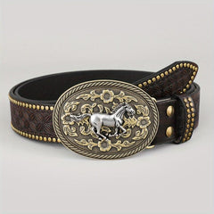 Casual Retro Western Cowboy Belt Embossed Hardware For Men