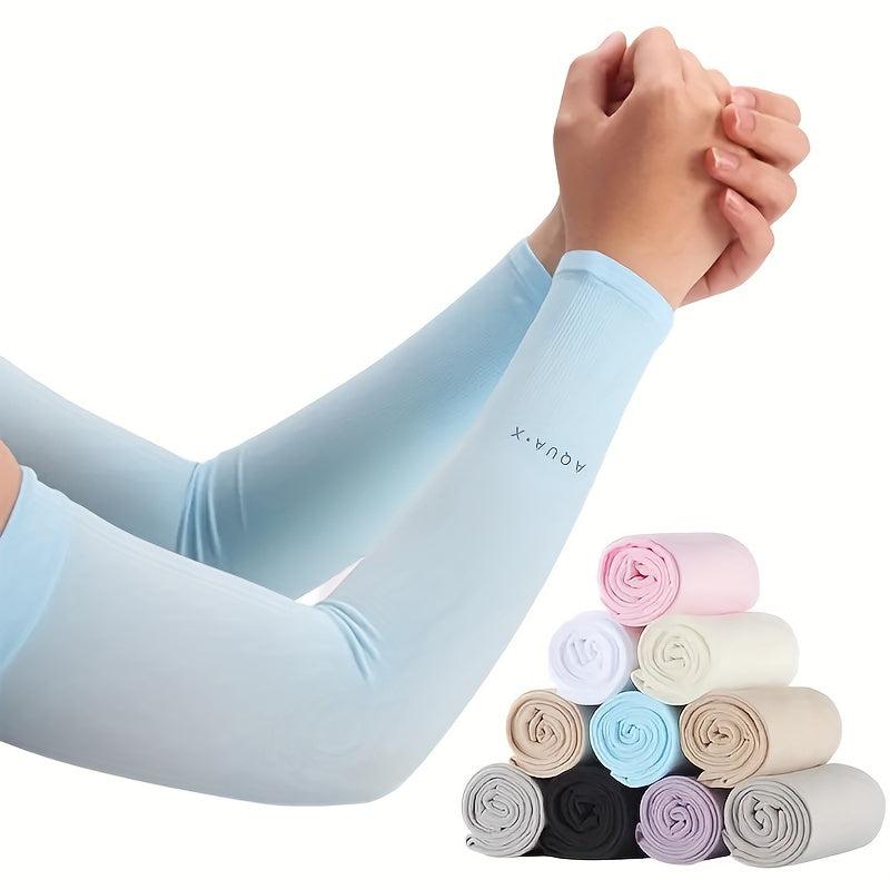 2pc High Elastic Sunscreen Sleeves Thin Ice Viscose Long Arm Protection Gloves