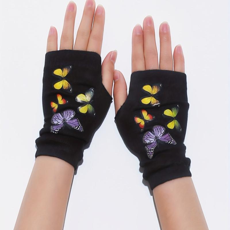 Colorful Butterfly Y2K Fingerless Gloves Hip Hop Knitted Gloves