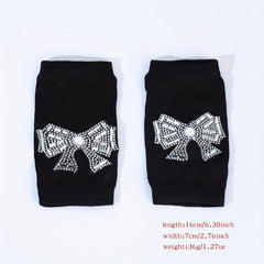 Rhinestone Bowknot Y2K Gloves for Women