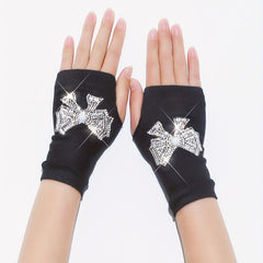 Rhinestone Bowknot Y2K Gloves for Women
