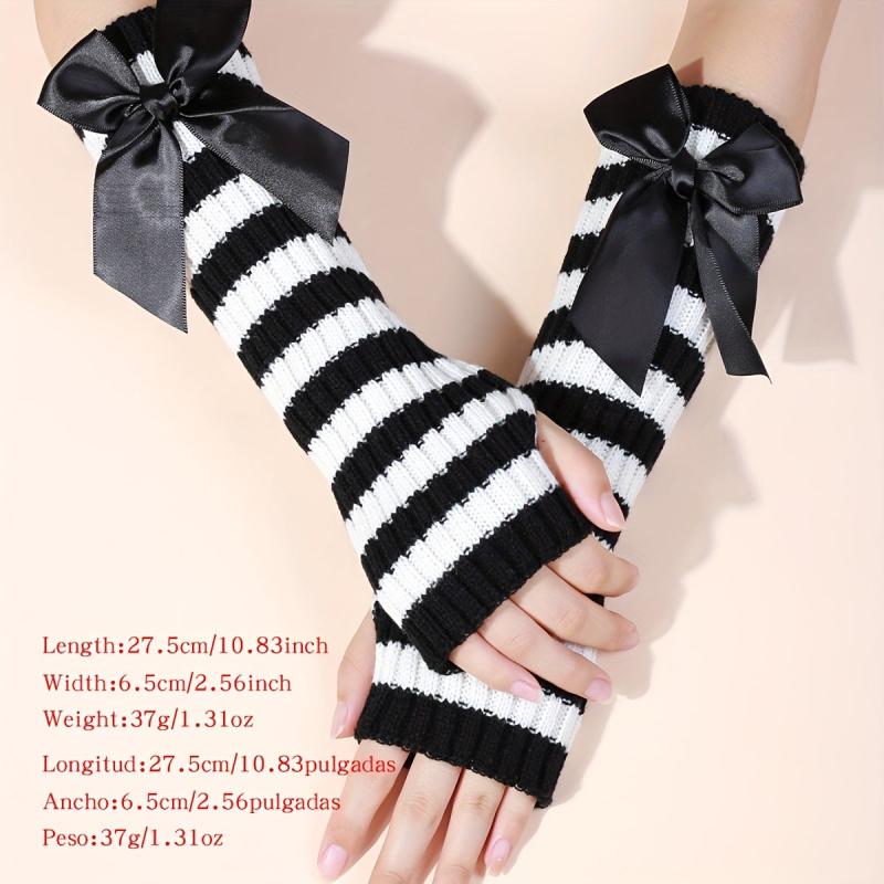 Striped Knitted Gloves Y2K Half Finger Gothic Gloves Women