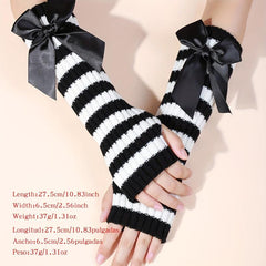 Striped Knitted Gloves Y2K Half Finger Gothic Gloves Women