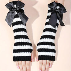 Striped Knitted Gloves Y2K Half Finger Gothic Gloves Women