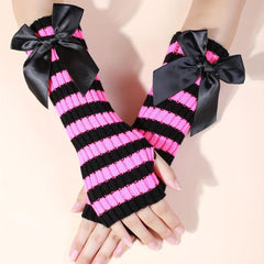 Striped Knitted Gloves Y2K Half Finger Gothic Gloves Women