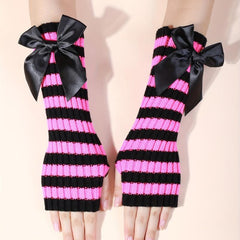 Striped Knitted Gloves Y2K Half Finger Gothic Gloves Women