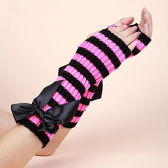 Striped Knitted Gloves Y2K Half Finger Gothic Gloves Women