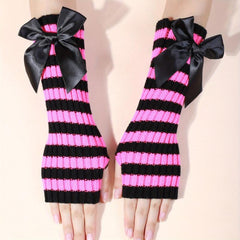 Striped Knitted Gloves Y2K Half Finger Gothic Gloves Women