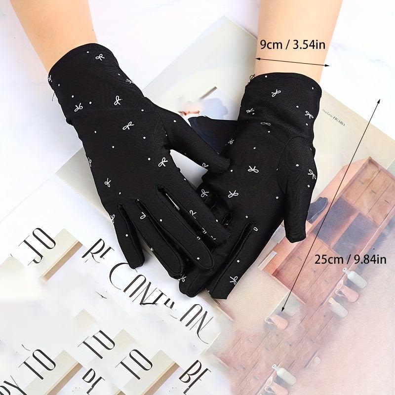 Bowknot Print Gloves Elastic Thin Breathable Gloves For Women