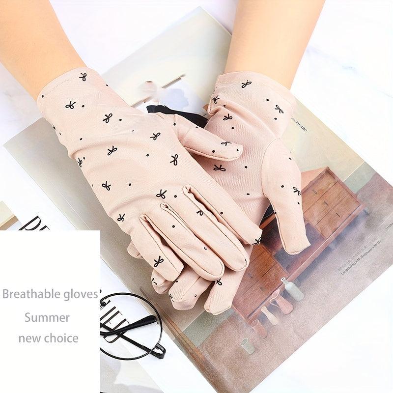 Bowknot Print Gloves Elastic Thin Breathable Gloves For Women