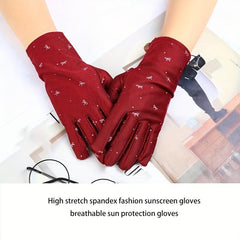 Bowknot Print Gloves Elastic Thin Breathable Gloves For Women