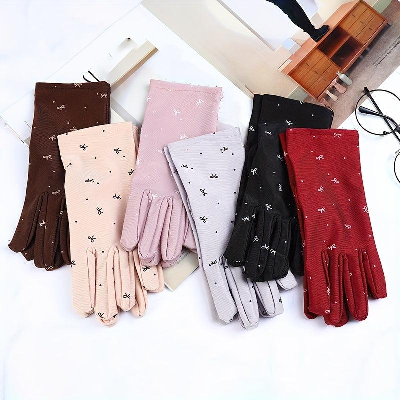 Bowknot Print Gloves Elastic Thin Breathable Gloves For Women