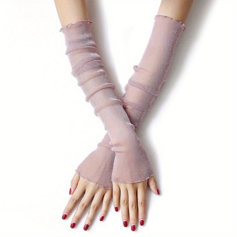 Lace Glitter Gloves Mesh Sunscreen Ice Sleeves Long Gloves For Women
