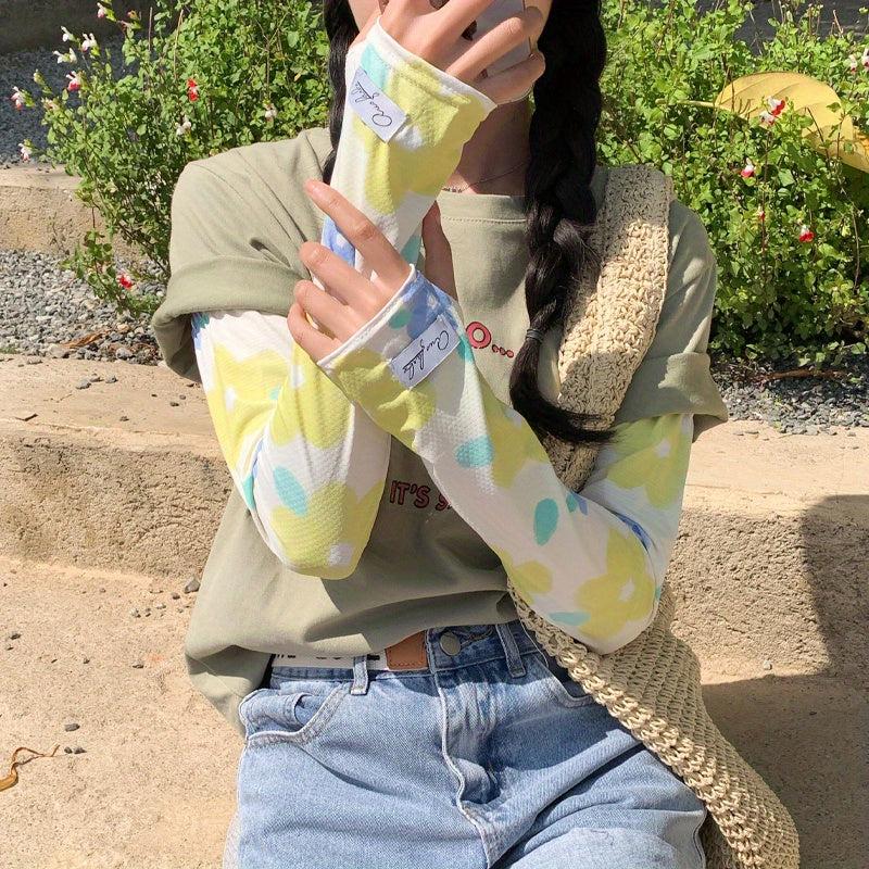 Flower Printed Ice Sleeve UV Protection Sun Long Arm Sleeves