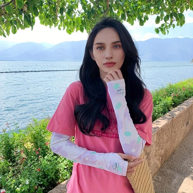 Flower Printed Ice Sleeve UV Protection Sun Long Arm Sleeves