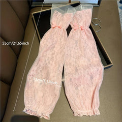 Bowknot Lace Gloves Women Sun Protection Fingerless Mittens