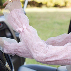 Bowknot Lace Gloves Women Sun Protection Fingerless Mittens