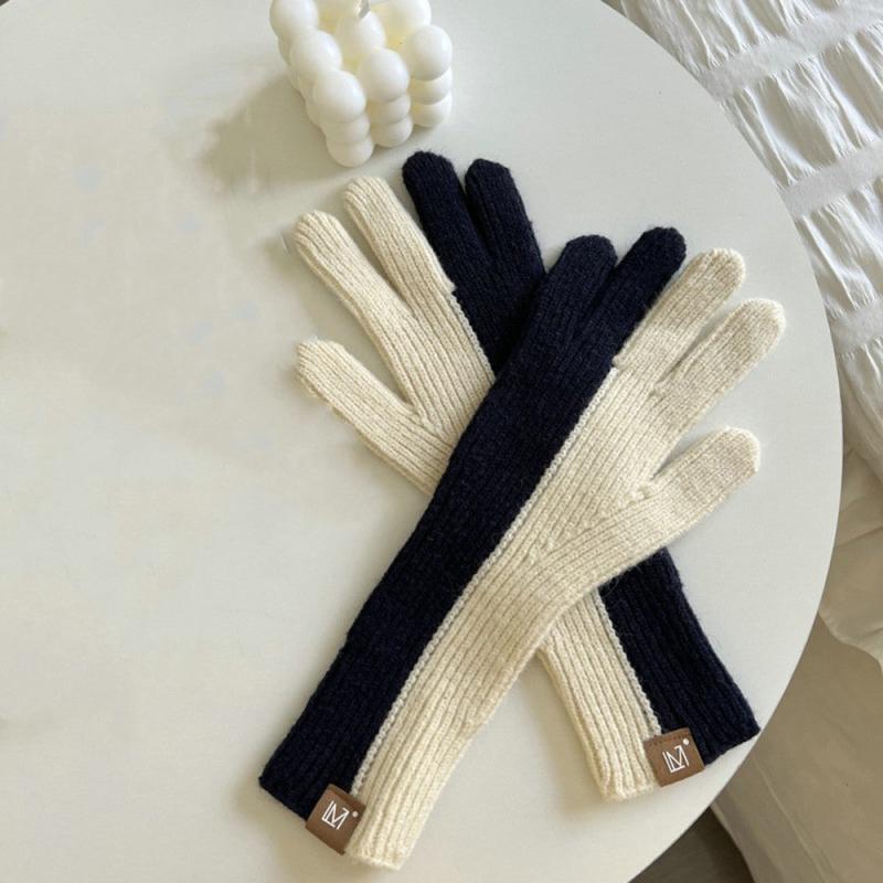 Two Tone Knitted Woolen Gloves Winter Touch Screen Gloves Warm Couple Gloves