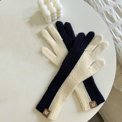 Two Tone Knitted Woolen Gloves Winter Touch Screen Gloves Warm Couple Gloves