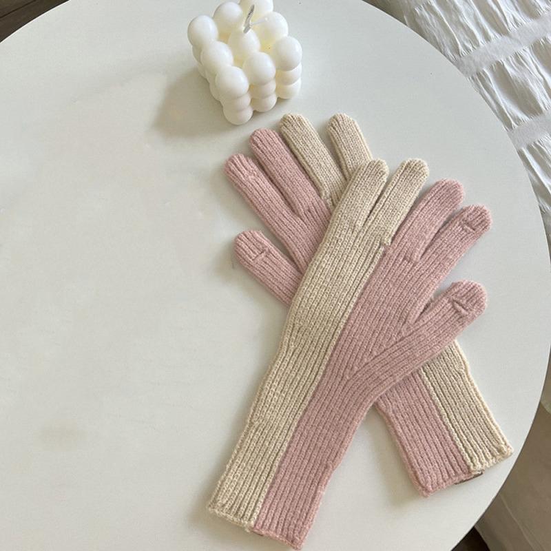Two Tone Knitted Woolen Gloves Winter Touch Screen Gloves Warm Couple Gloves