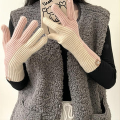 Two Tone Knitted Woolen Gloves Winter Touch Screen Gloves Warm Couple Gloves
