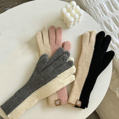 Two Tone Knitted Woolen Gloves Winter Touch Screen Gloves Warm Couple Gloves
