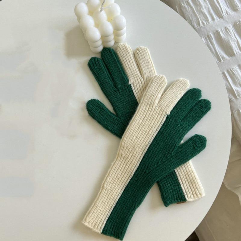 Two Tone Knitted Woolen Gloves Winter Touch Screen Gloves Warm Couple Gloves
