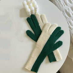 Two Tone Knitted Woolen Gloves Winter Touch Screen Gloves Warm Couple Gloves