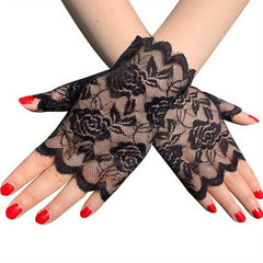 Short Lace Gloves Fingerless Sunscreen Vintage Ladies Girls Gloves
