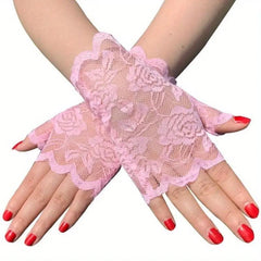 Short Lace Gloves Fingerless Sunscreen Vintage Ladies Girls Gloves