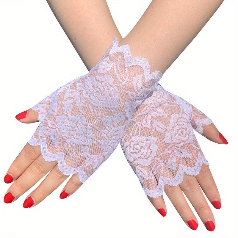 Short Lace Gloves Fingerless Sunscreen Vintage Ladies Girls Gloves