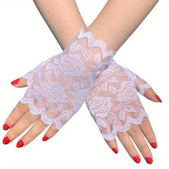 Short Lace Gloves Fingerless Sunscreen Vintage Ladies Girls Gloves