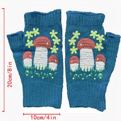 Mushroom Crocheted Fingerless Gloves Vintage Embroidery Gloves