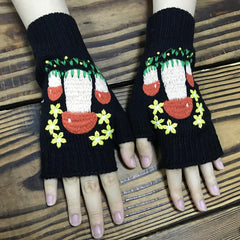 Mushroom Crocheted Fingerless Gloves Vintage Embroidery Gloves