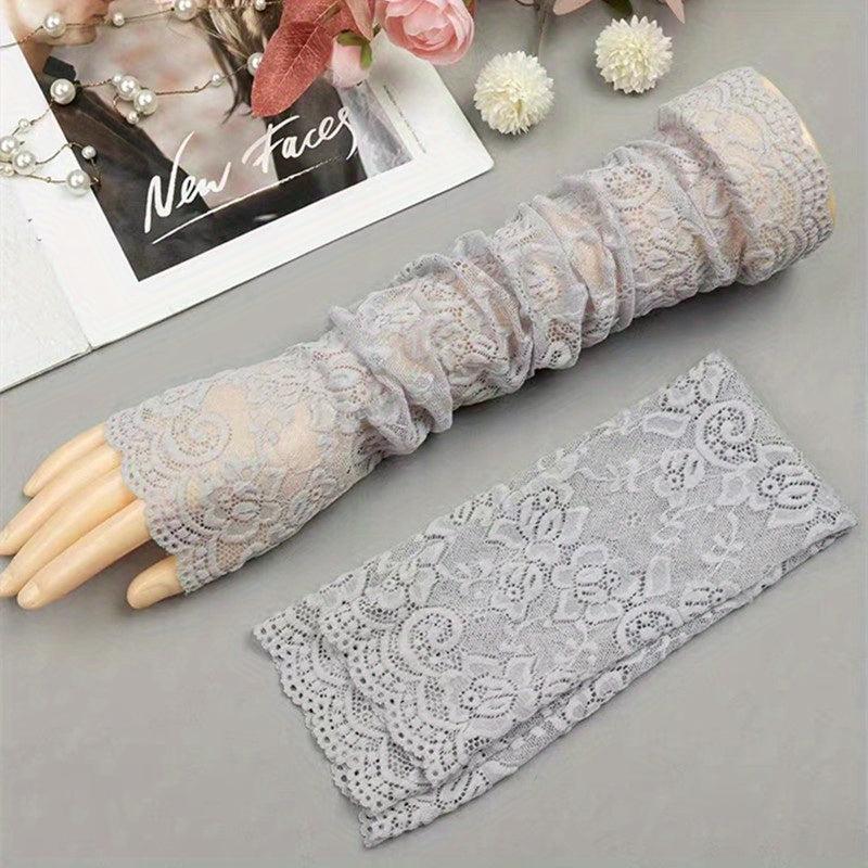Floral Hollow Lace Gloves Women Sunscreen Fingerless Gloves