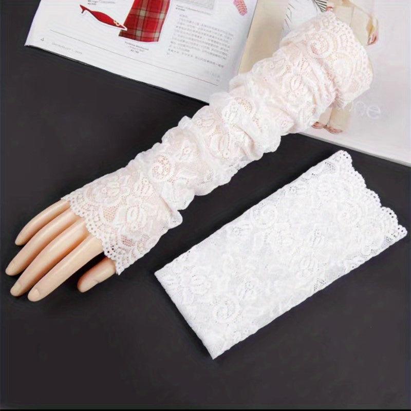 Floral Hollow Lace Gloves Women Sunscreen Fingerless Gloves