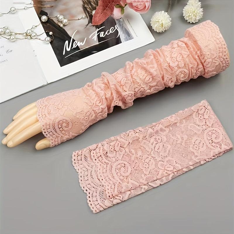 Floral Hollow Lace Gloves Women Sunscreen Fingerless Gloves