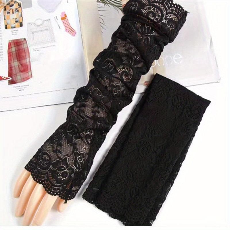 Floral Hollow Lace Gloves Women Sunscreen Fingerless Gloves