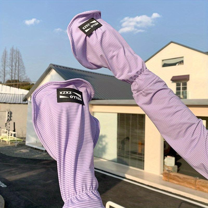 Thin Loose Stripe Sunscreen Sleeves Long Fingerless Arm Protection Gloves