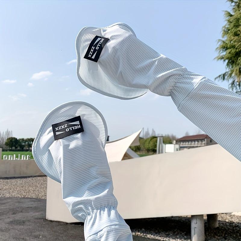 Thin Loose Stripe Sunscreen Sleeves Long Fingerless Arm Protection Gloves