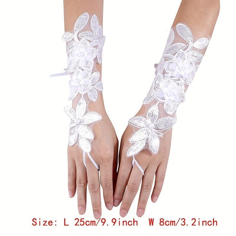 Pearl Bridal Wedding Fingerless Gloves