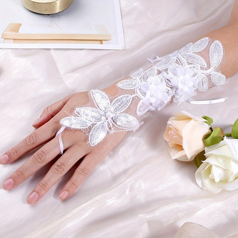 Pearl Bridal Wedding Fingerless Gloves